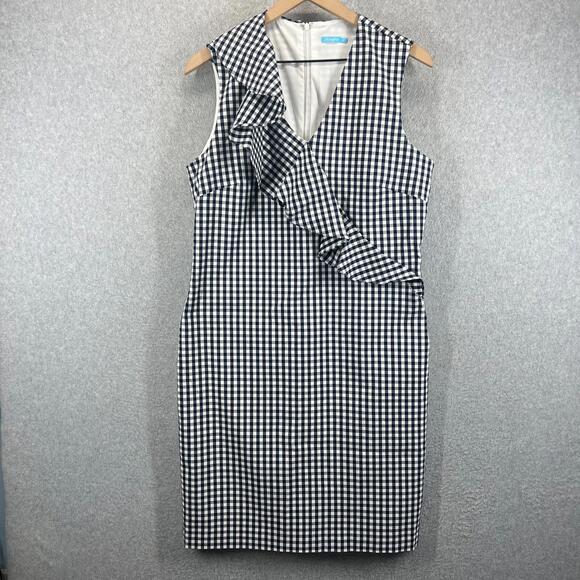 J. McLaughlin Kathryn in Navy White Gingham Check Ruffle Womens 12 Business NWOT - Picture 2 of 10